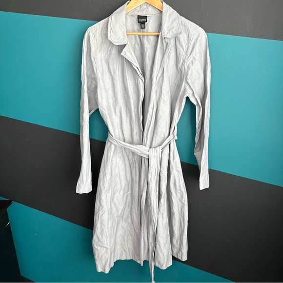 Eileen Fisher Light Gray Long Sleeve Coat - Picture 2 of 12